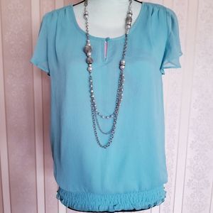 Covington Petite Flutter Sheer Top Mint Green SP